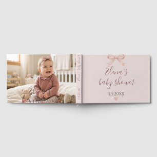 Chic Blush Pink Bow Baby Shower photo Guest Book