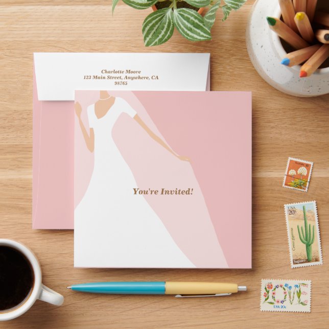 Chic Blush Pink Bridal Shower Envelope (Desk)
