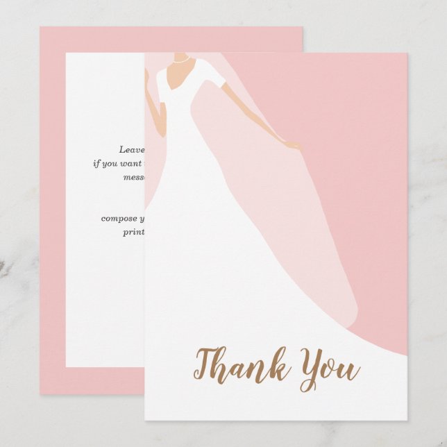 Chic Blush Pink Bridal Shower Thank You Card (Front/Back)