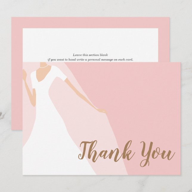 Chic Blush Pink Bridal Shower Thank You Card (Front/Back)