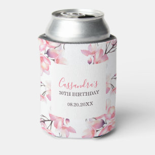 Chic Blush Pink Cherry Blossom Botanical Birthday Can Cooler