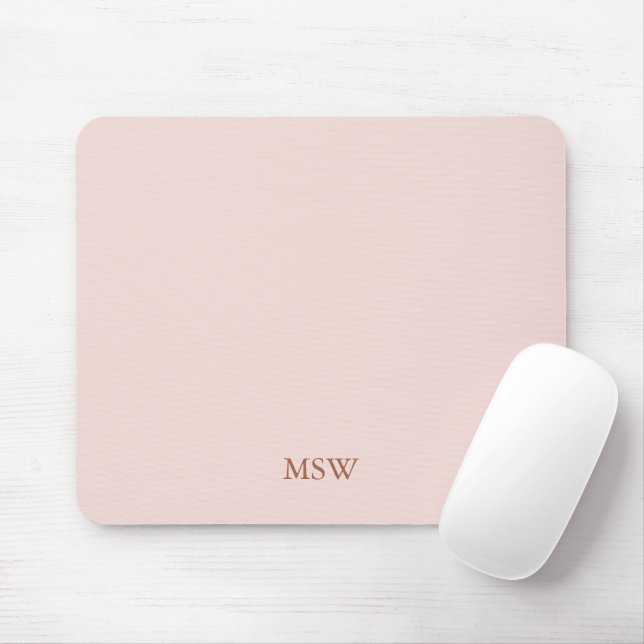 Chic blush pink custom monogram initials elegant mouse mat (With Mouse)