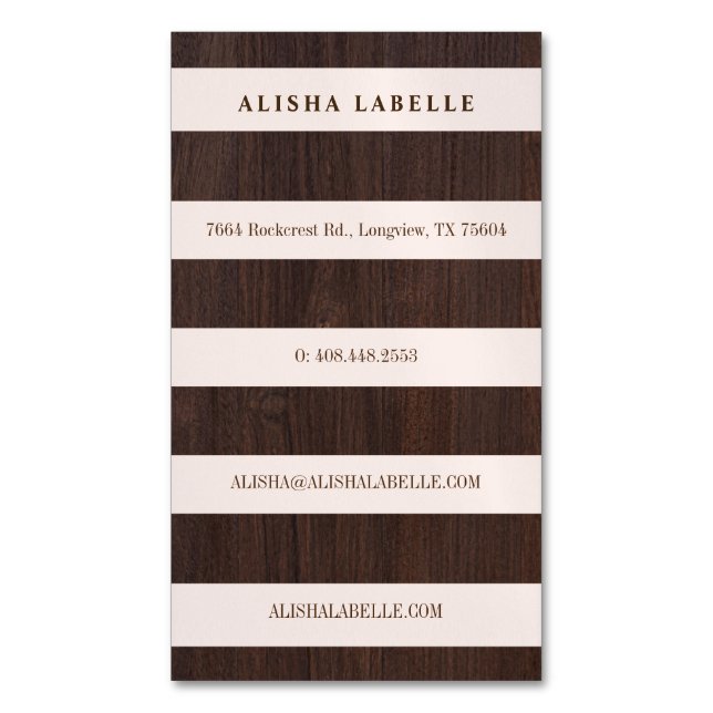 Chic Blush Pink, Dark Wood & Gold Stylish Monogram Magnetic Business Card (Front Vertical)