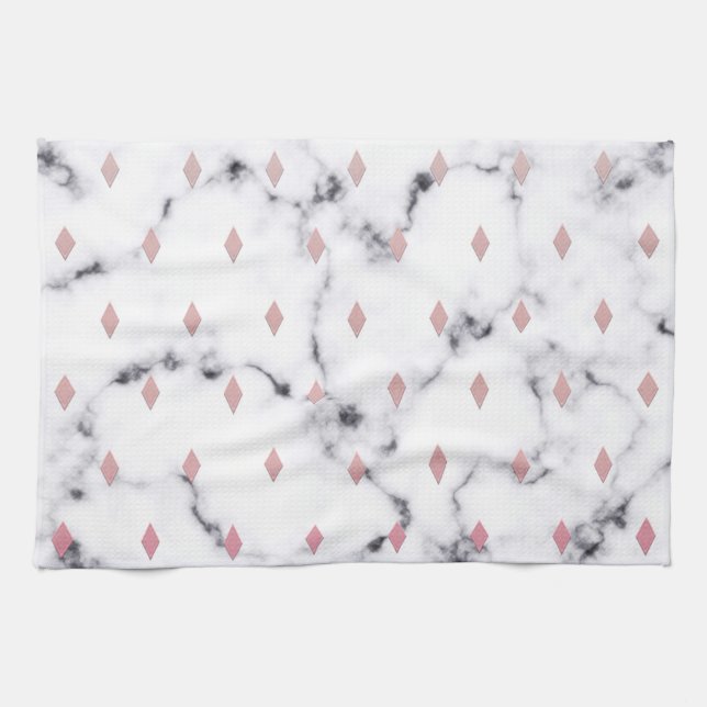 Chic Blush Pink Diamond Marble Pattern Tea Towel (Horizontal)