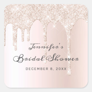 Chic Blush Pink Dripping Glitter Bridal Shower Square Sticker