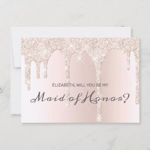 Chic Blush Pink Dripping Glitter Maid of Honour Invitation