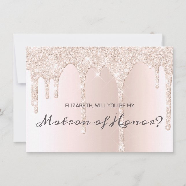 Chic Blush Pink Dripping Glitter Matron of Honour Invitation (Front)