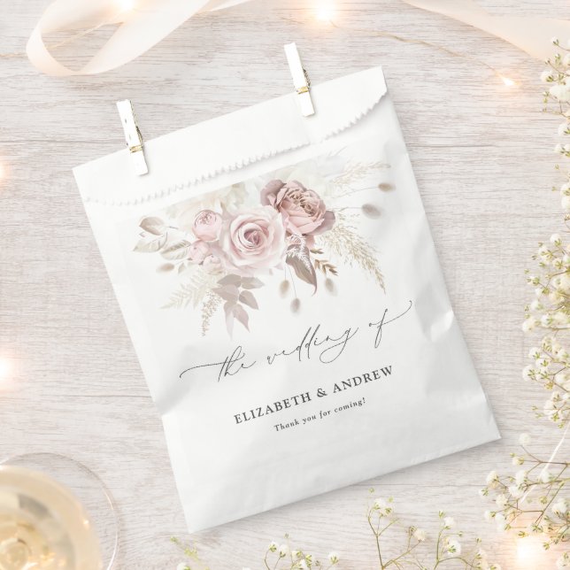 Chic Blush Pink Dusty Rose Floral Wedding  Favour Bags (Clipped)