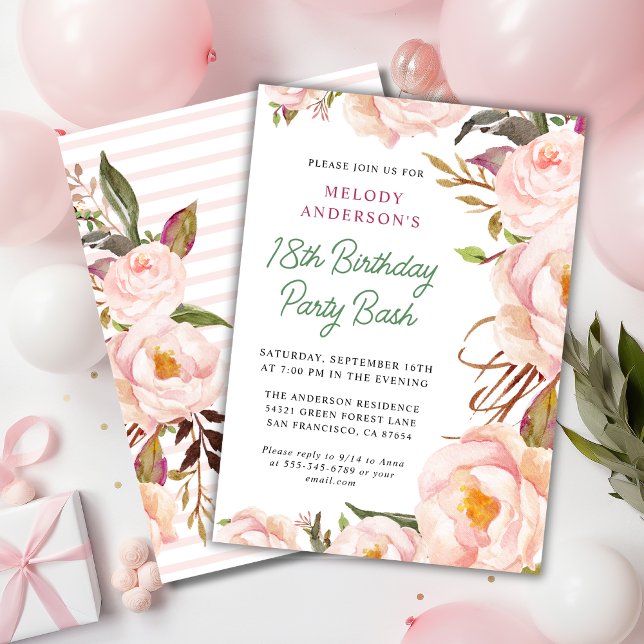 Chic Blush Pink Floral Birthday Bash Invitation (Creator Uploaded)