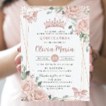 Chic Blush Pink Floral Butterflies Quinceañera Invitation<br><div class="desc">Personalise this elegant blush floral Quinceañera / Sweet 16 birthday invitation easily and quickly. Simply click the Edit Using Design Tools button to further edit the texts, change fonts and fonts colours. Featuring soft watercolor blush flowers, rose gold butterflies and a rose gold geometric frame. Perfect for quinceanera, sweet sixteen,...</div>