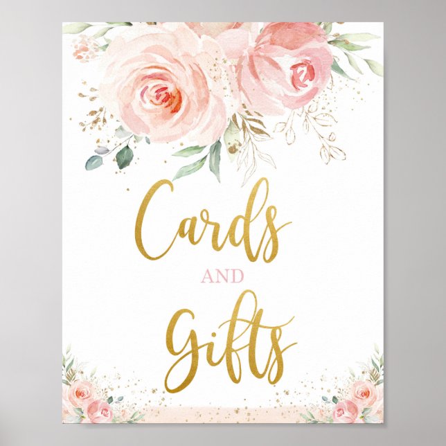 Chic Blush Pink Floral Cards and Gifts Tabletop  Poster (Front)