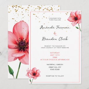Chic Blush Pink Floral Confetti Frame Wedding Invitation