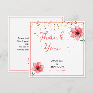 Chic Blush Pink Floral Confetti Frame Wedding Thank You Card