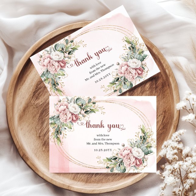 Chic Blush Pink Floral Eucalyptus Wedding  Thank You Card (Chic Blush Pink Floral Eucalyptus Wedding Thank You)