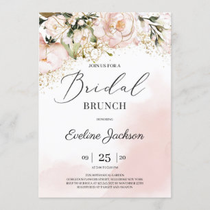 Chic Blush pink floral gold boho bridal brunch Invitation