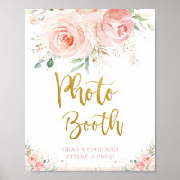 Chic Blush Pink Floral Gold Foliage Photo Booth
