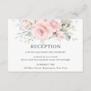 Chic Blush Pink Floral Greenery Wedding Reception Enclosure Card