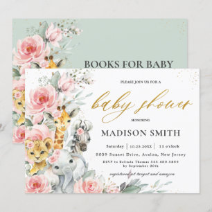 Chic Blush Pink Floral Jungle Animals Baby Shower Invitation