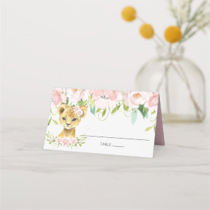 Chic Blush Pink Floral Lion Cub Guest Name Place Card