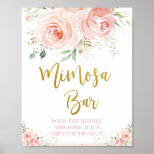 Chic Blush Pink Floral Mimosa Bar Bubbly Drink  Poster