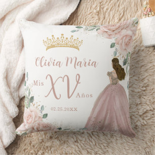 Chic Blush Pink Floral Princess Dress Quinceañera Cushion