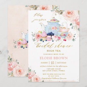 Chic Blush Pink Floral Tea Party Bridal Shower Invitation