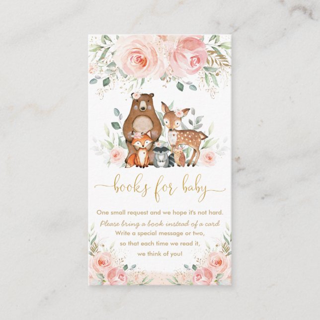 Chic Blush Pink Floral Woodland Baby Bring a Book  Enclosure Card (Front)
