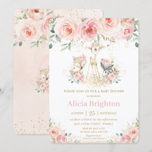 Chic Blush Pink Floral Woodland Girly Baby Shower Invitation