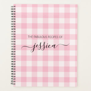 Chic blush pink gingham script name recipe planner