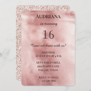 Chic Blush Pink Glam Glitter Birthday Invitation