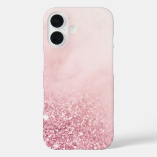 Chic Blush Pink Glitter Ombre Drift White Marble iPhone 16 Case
