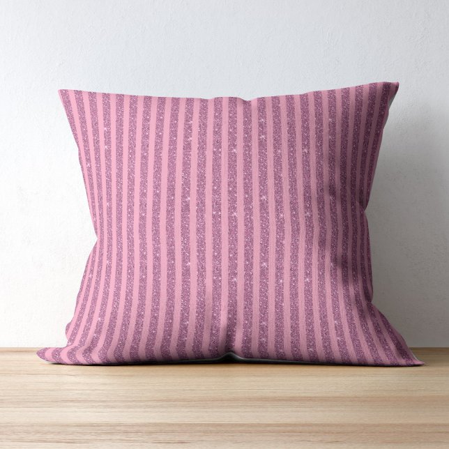 Chic Blush Pink Glitter Style Vertical Stripes Cushion (Creator Uploaded)