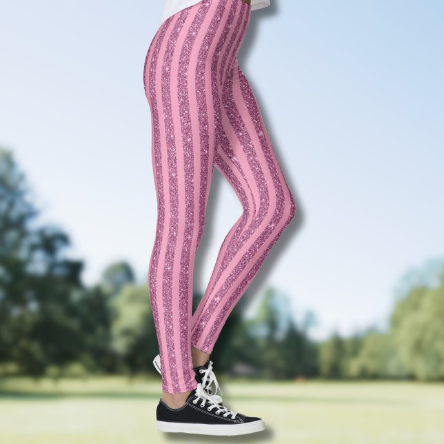 Chic Blush Pink Glitter Style Vertical Stripes Leggings (Creator Uploaded)