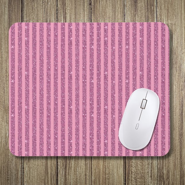 Chic Blush Pink Glitter Style Vertical Stripes Mouse Mat (Creator Uploaded)