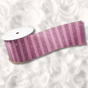 Chic Blush Pink Glitter Style Vertical Stripes Satin Ribbon