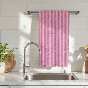 Chic Blush Pink Glitter Style Vertical Stripes Tea Towel