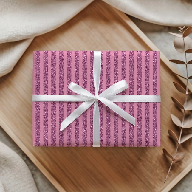 Chic Blush Pink Glitter Style Vertical Stripes Wrapping Paper (Creator Uploaded)