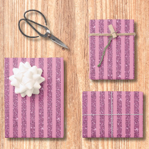Chic Blush Pink Glitter Style Vertical Stripes Wrapping Paper Sheet