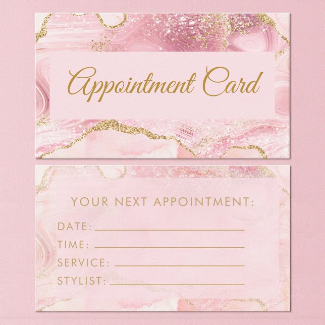 Chic Blush Pink Gold Agate Marble Appointment Card (Creator Uploaded)