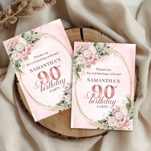 Chic Blush Pink Gold Eucalyptus 90th Birthday Card