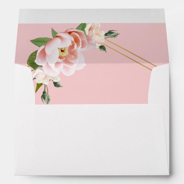 Chic Blush Pink Gold Geometric Wedding Invitation Envelope (Back (Bottom))