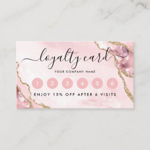 Chic Blush Pink Gold Glitter Agate Marble Monogram Loyalty Card