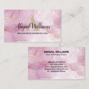 Chic Blush Pink Gold Glitter Marble Agate Monogram Business Card