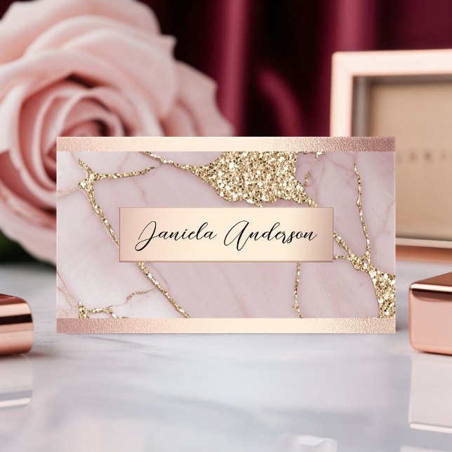 Chic Blush Pink Gold Glitter Marble  Business Card (Creator Uploaded)