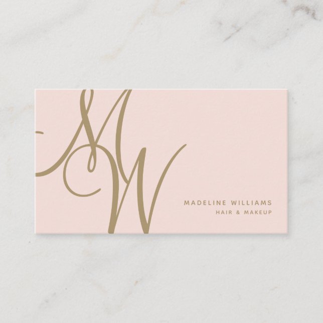 Chic Blush Pink Gold Monogram Script Initials Business Card (Front)