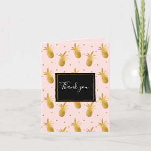 Chic Blush Pink Gold Pineapples and Dots Thank you Card