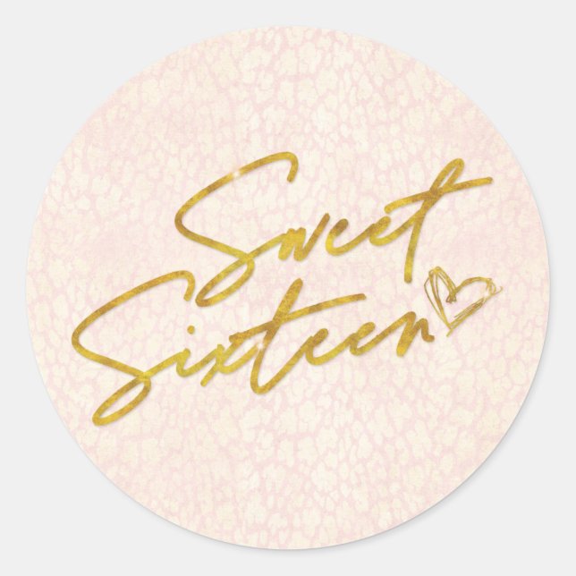 Chic Blush Pink & Gold Sweet 16 Party Classic Round Sticker (Front)