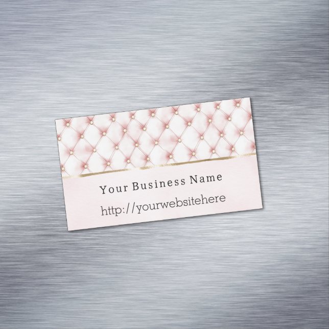 Chic Blush Pink Gold Tufts Business name website Magnetic Business Card (In Situ)