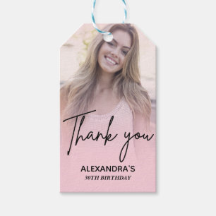Chic Blush Pink Gradient Photo Birthday Thank you Gift Tags