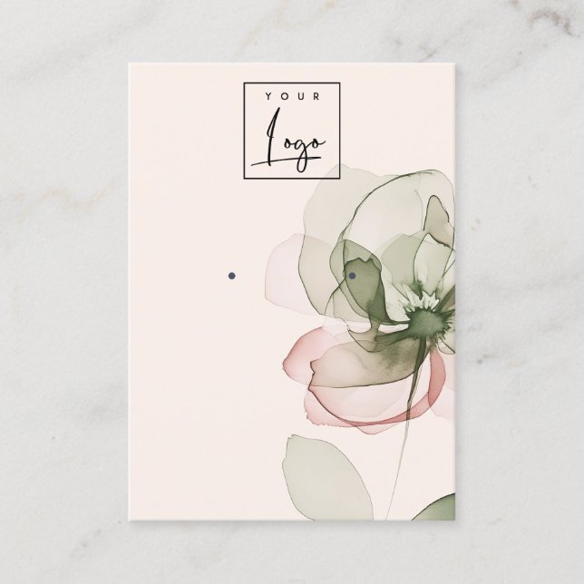 Chic Blush Pink Green Flower Logo Earring Display Business Card (Front)
